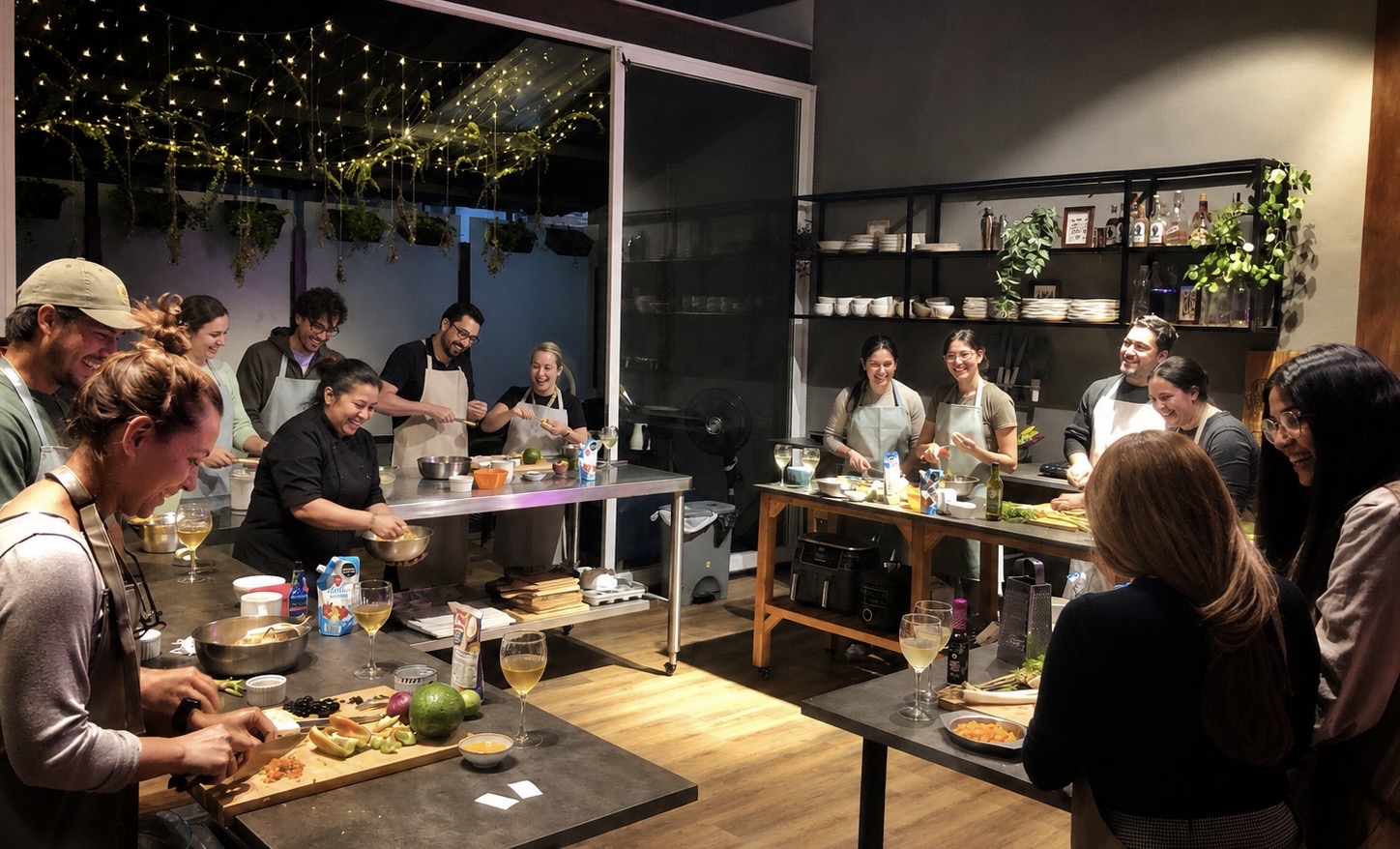 Grupo compartiendo una cena en el espacio de ConContraseña en Bogotá